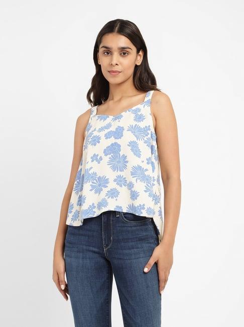 levi's cream & blue floral print top