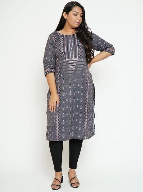 amydus grey printed a line kurta