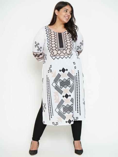 amydus white printed a line kurta