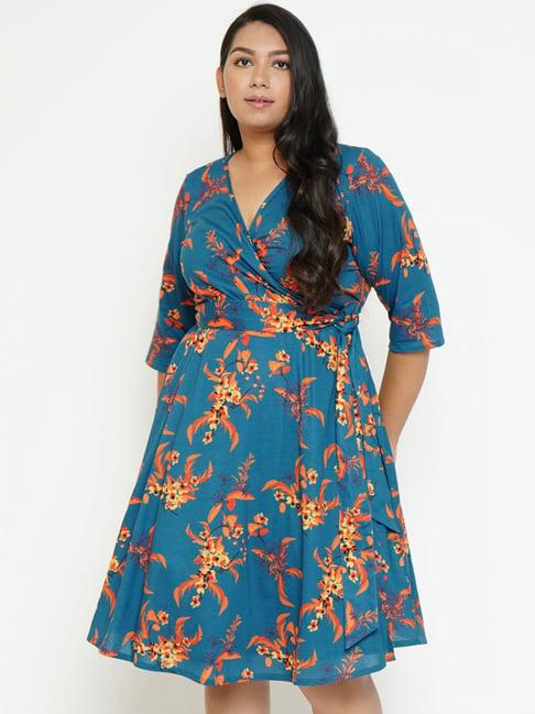 amydus blue printed wrap dress