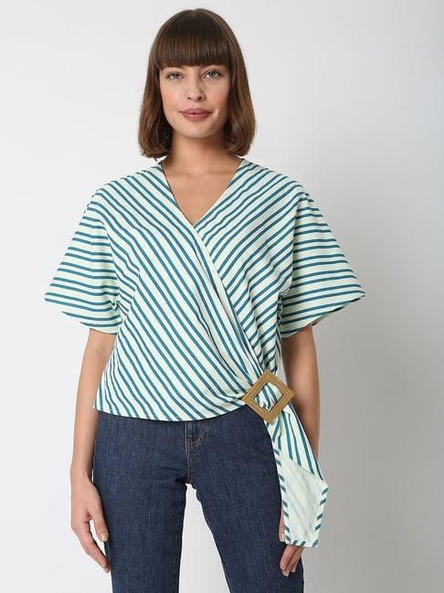 vero moda white & blue striped top