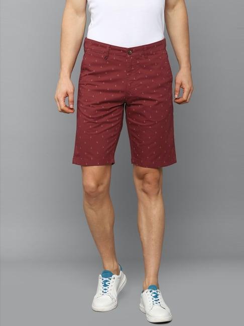 louis philippe maroon cotton slim fit printed shorts