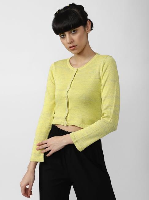 forever 21 lemon yellow round neck cardigan