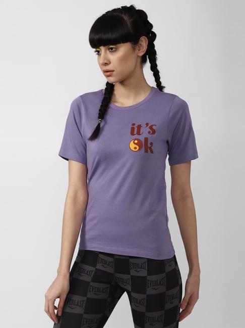 forever 21 violet printed cotton crew t-shirt