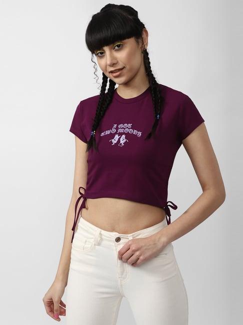 forever 21 purple embroidered crop top