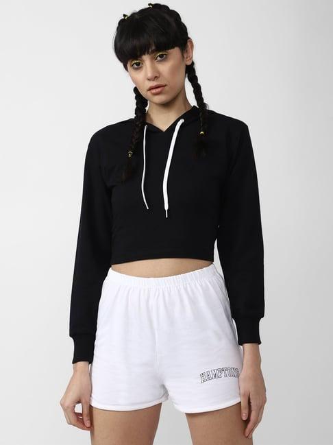 forever 21 black cotton hooded crop top