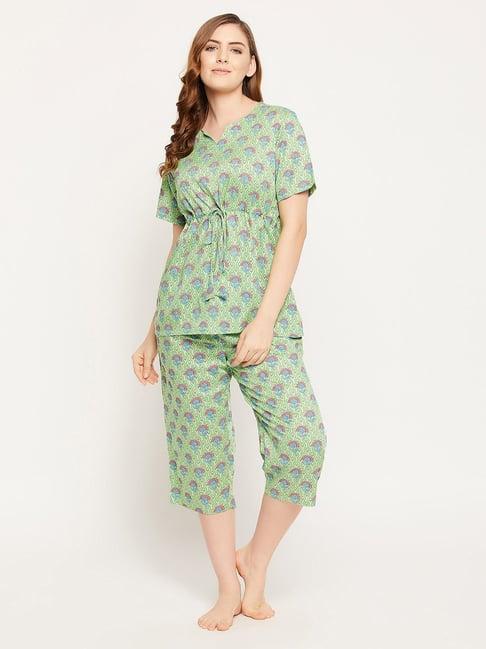 clovia green printed top with capris