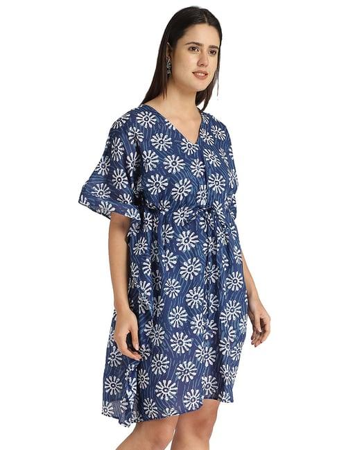 aditi wasan blue printed kaftan dress