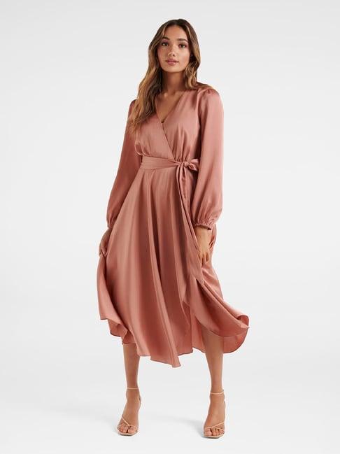 marilyn petite satin wrap midi dress