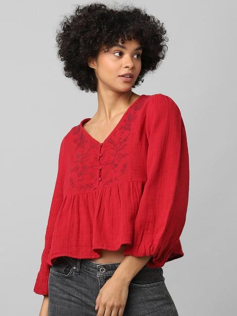 only red embroidered top