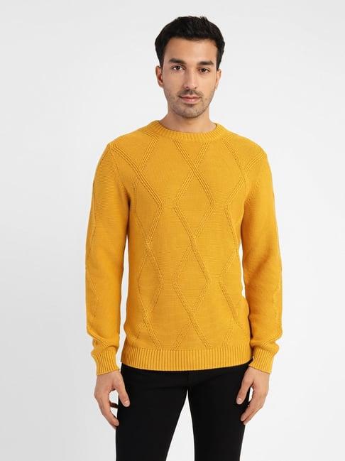 levi's nugget gold yellow regular fit self pattern sweaters