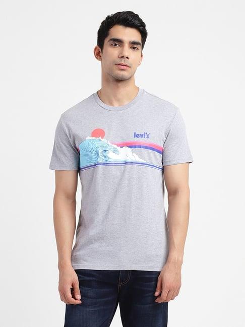 levi's grey melange regular fit printed t-shirts