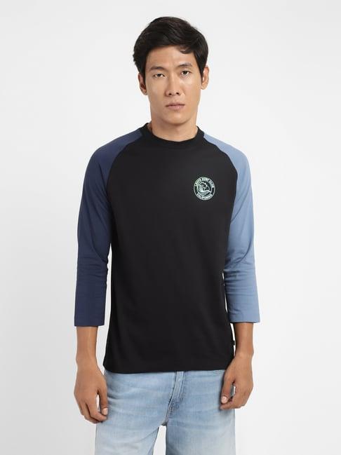 levi's black & blue regular fit colour block t-shirts