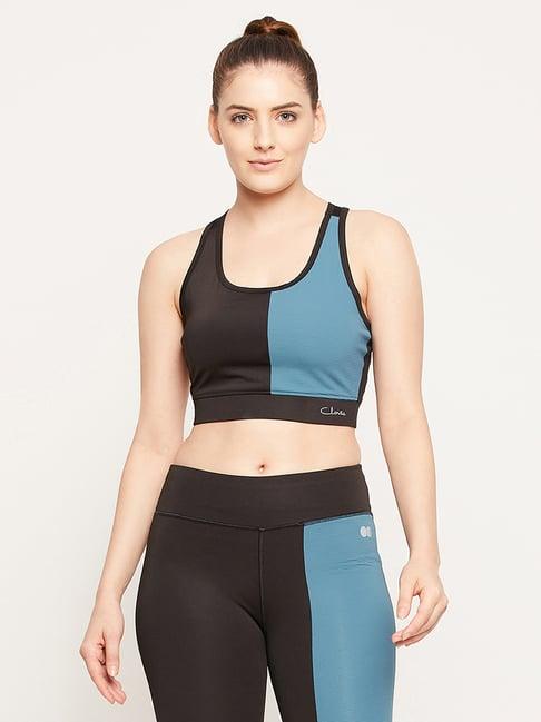 clovia black & blue sports bra