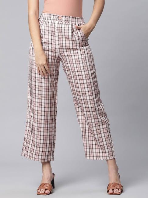 global republic pink cotton linen chequered pants