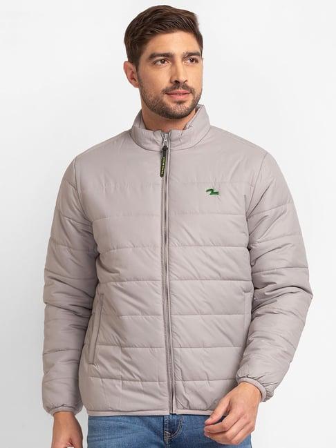 spykar grey straight fit self pattern jacket