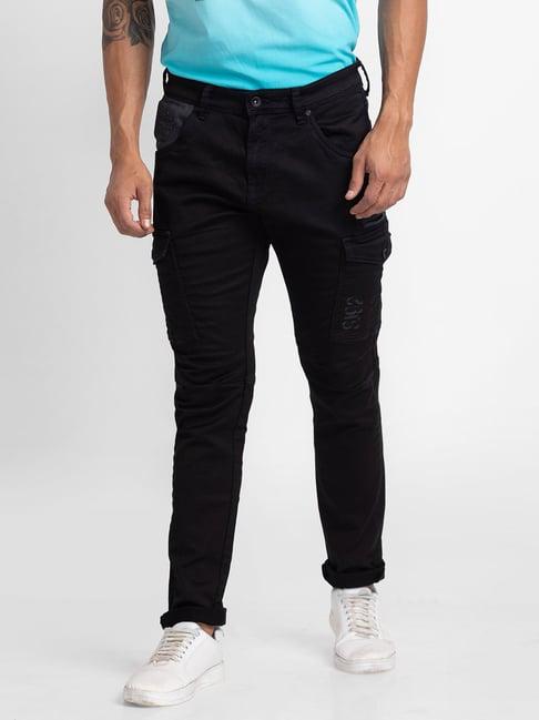 spykar black comfort fit distressed jeans