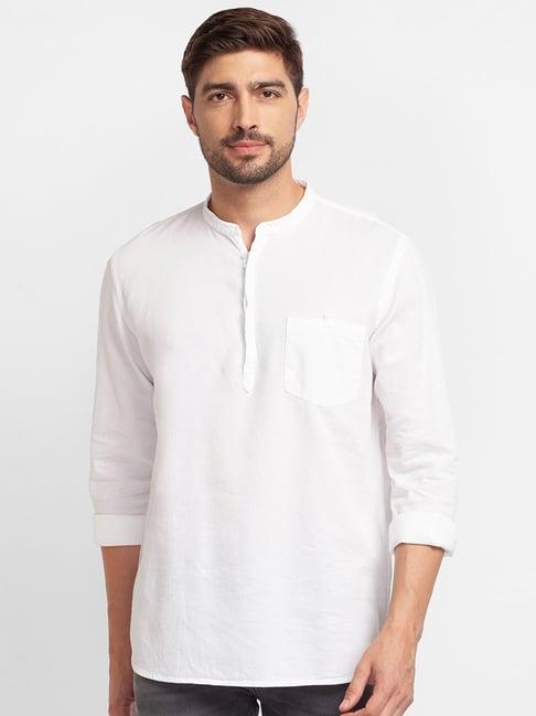 spykar white cotton slim fit t-shirt