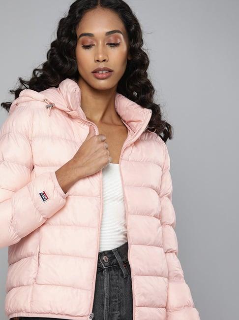 levi's pink full sleeves puffer jacket