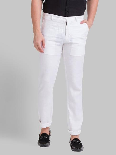 parx off white skinny fit flat front trousers