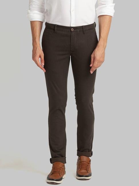 parx brown super slim fit flat front trousers