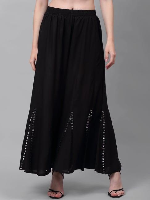 neudis black embroidered flared palazzos