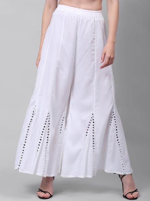 neudis white embroidered flared palazzos