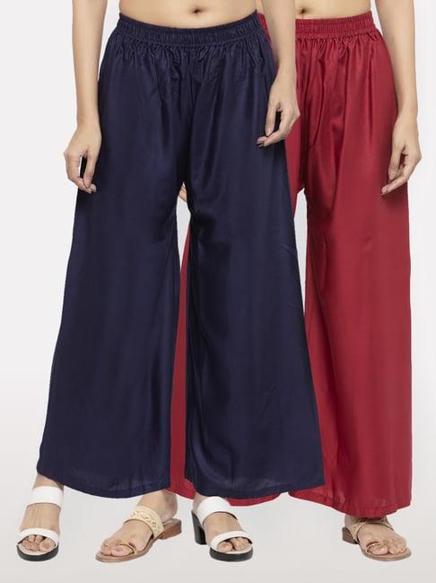 neudis navy & maroon mid rise palazzos - pack of 2