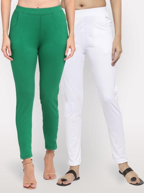 neudis green & white mid rise pants - pack of 2