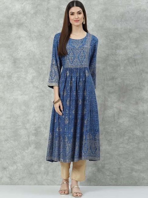 biba blue printed anarkali kurta