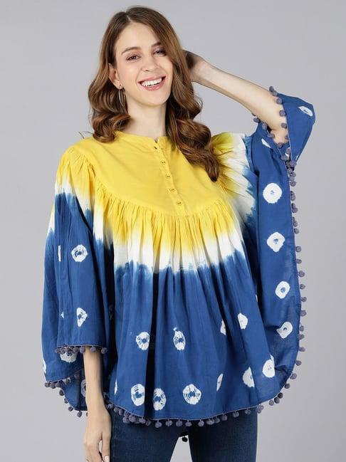 kipek yellow & blue cotton tie & dye top