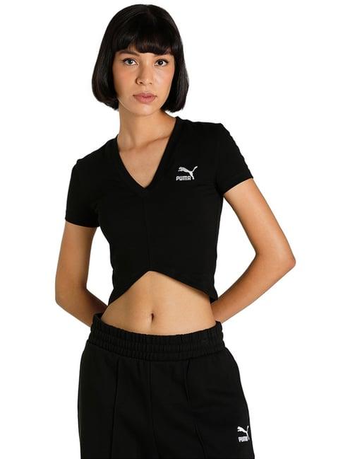 puma classics black cotton logo crop t-shirt