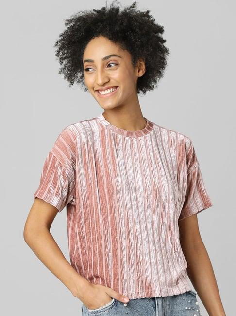 only dusty pink striped round neck top