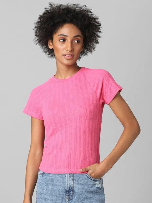 only pink striped round neck top