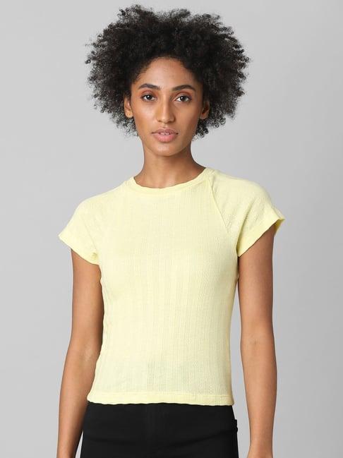 only yellow striped round neck top