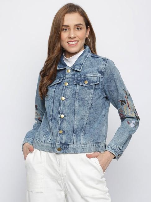 tales & stories blue embroidered denim jacket