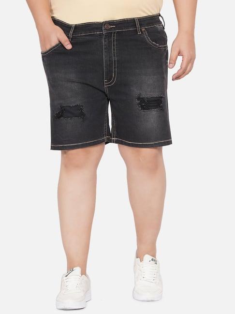 john pride black regular fit plus size denim shorts