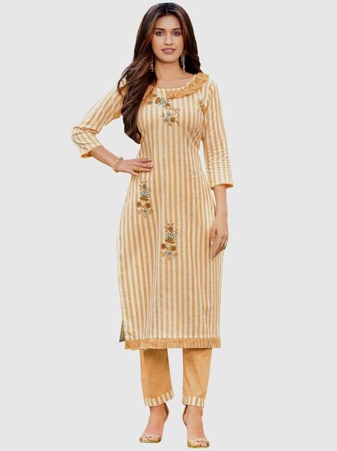 rajnandini mustard embroidered kurta pant set