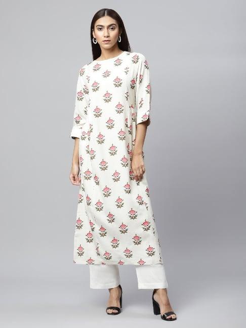 linen club woman white printed kurta