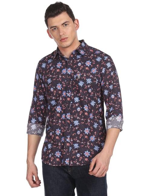 u.s. polo assn. dark purple regular fit floral print shirt