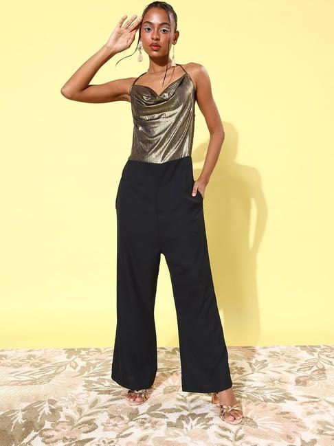 stylestone gold & black cowl neck jumpsuit