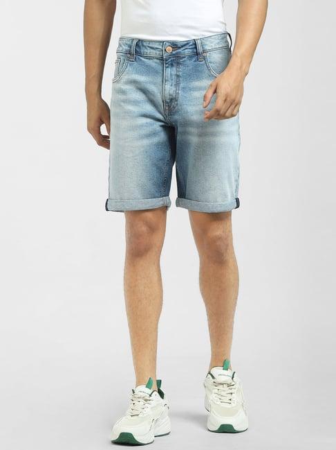 jack & jones light blue denim cotton regular fit denim shorts