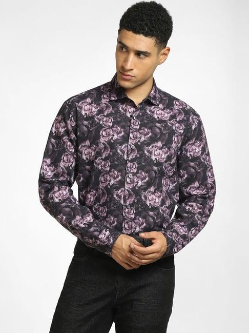 jack & jones purple cotton regular fit printed shirt