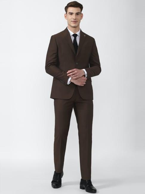 peter england brown slim fit two piece suit