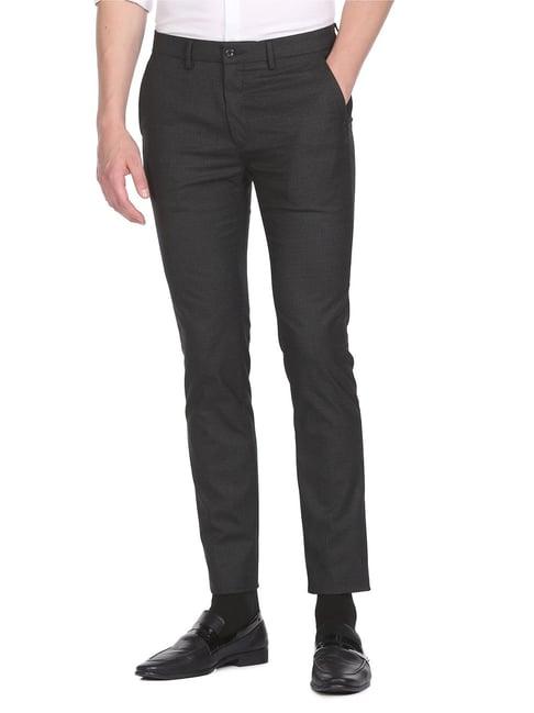 arrow new york black slim fit self pattern trousers