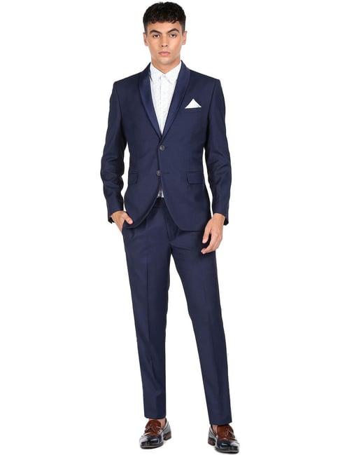 arrow blue regular fit self pattern two piece suit