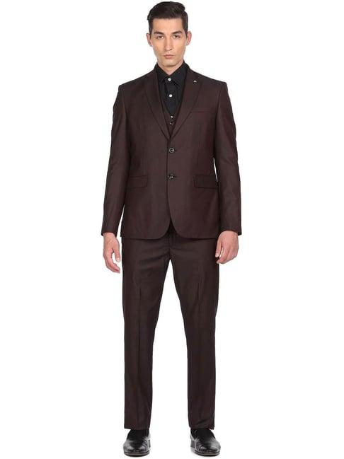 arrow brown regular fit self pattern two piece suit