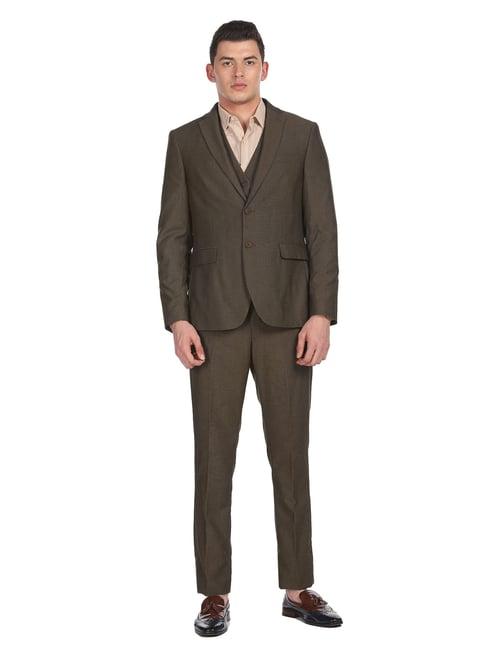 arrow brown regular fit three piece suit