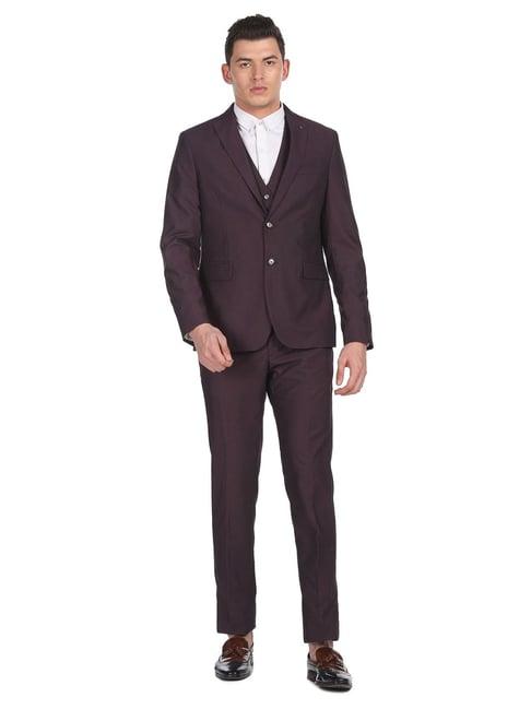 arrow purple regular fit three piece suit