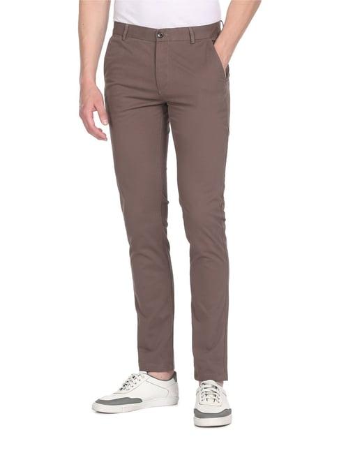 arrow sport brown cotton skinny fit chinos